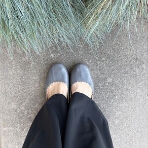 Vionic Julieta metallic scalloped textured gray siver ballet flats comfortable